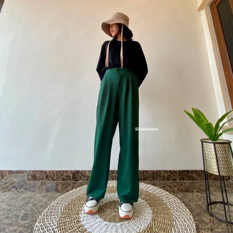 Sivafashion-Jennie Knit Pants Celana Kulot Highwaist Knit Kancing Wanita 3