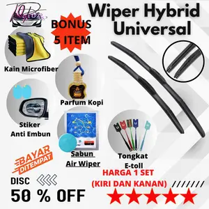 Wiper Hybrid Universal untuk Semua Tipe Mobil dengan Pasangan Kiri dan Kanan Anti Gores