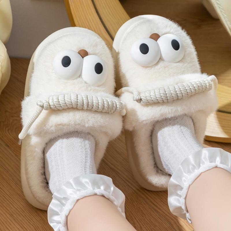 Product Introduction of [Có Quai+ Tất] Dép Lông Thỏ Êm Mượt Đính Mắt Đế Dày 5CM Bản Cao Cấp Có Quai Sau Kiểu Mới Mùa Đông Năm 2024 Siêu Ấm Êm Chân (Mã 64) 14