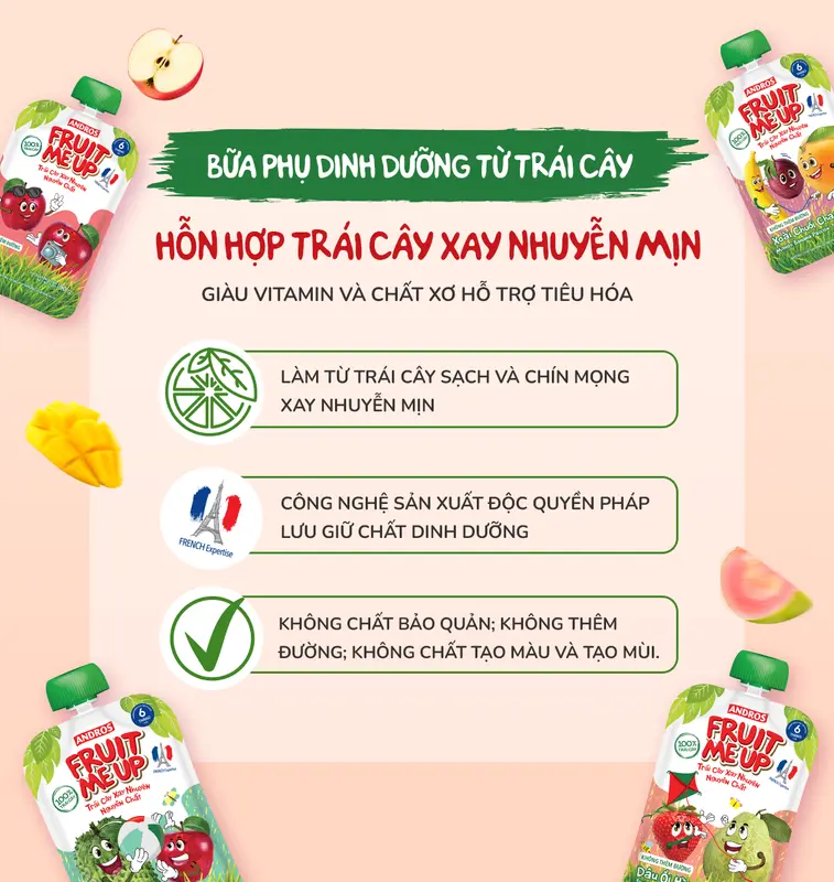 Combo 10 Túi Trái Cây Xay Nhuyễn -  Bữa Phụ Trái Cây Nghiền Nhuyễn Mịn - ANDROS FRUIT ME UP - 90gx10 5