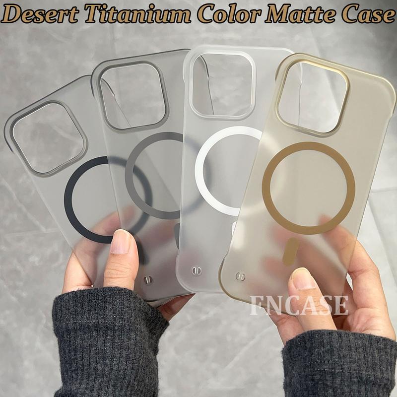 Ốp Nam Châm PC Trong Suốt Nhám Bán Trong Suốt, Siêu Mỏng, Không Viền, Nửa Che, Thích Hợp Cho iPhone 11, 12, 13, 14, 15, 16, PRO MAX, 14 / 15 / 16 PLUS, Ốp Lưng Bao Gồm Toàn Bộ, Màu Sa Mạc Mới