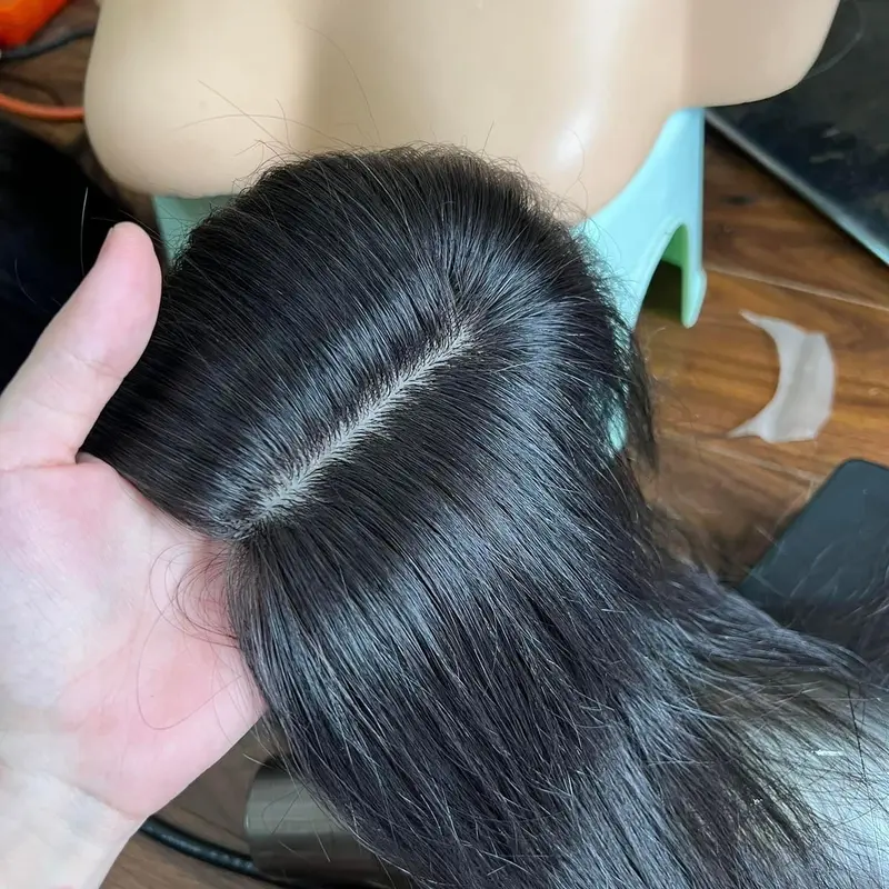 Siêu Da mono bản lớn 12* 13,rẽ nhiêu ngôi , móc full k đường may Tóc giả  phủ mái hói siêu da từ tóc thật, che hói , che bạc đỉnh đầu, tóc mái dài 1