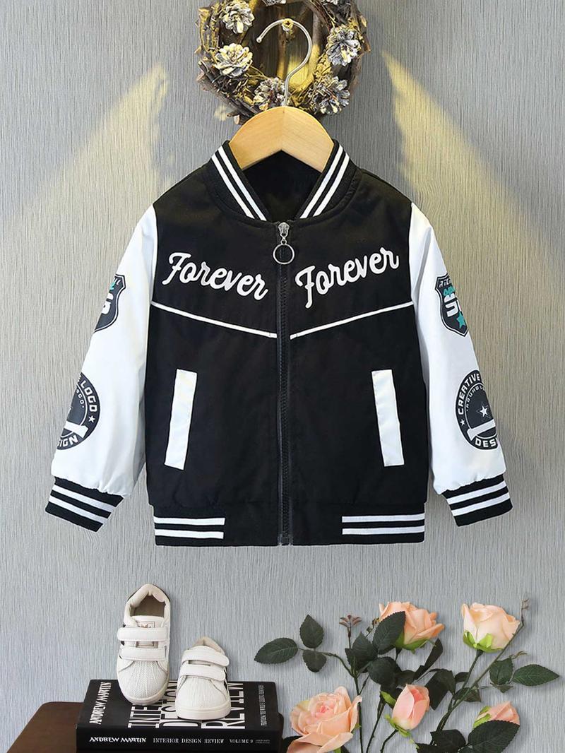 Product Introduction of Boy's Letter Print Baseball Collar Jacket, Casual Loose Fashionable Varsity Jacket for Daily Outdoor Wear, Kids Clothing for All Seasons, Athletic 6