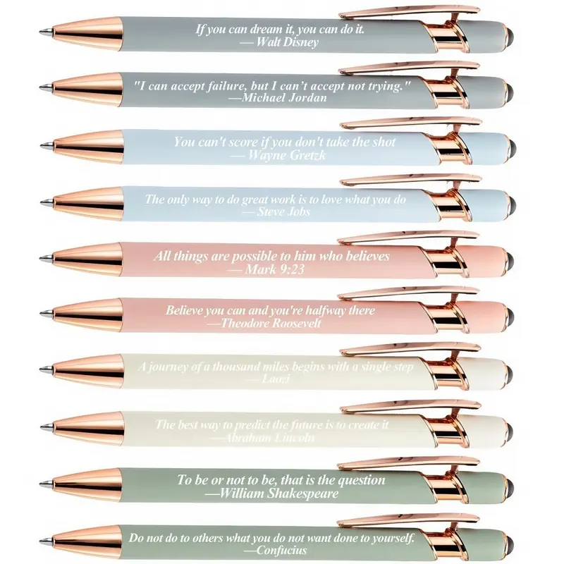 Motivational Slogan Engraved Ballpoint Pen, 10pcs/set Creative Writing Pen, Inspirational Pen for Office School Student, Gift for Friend 2