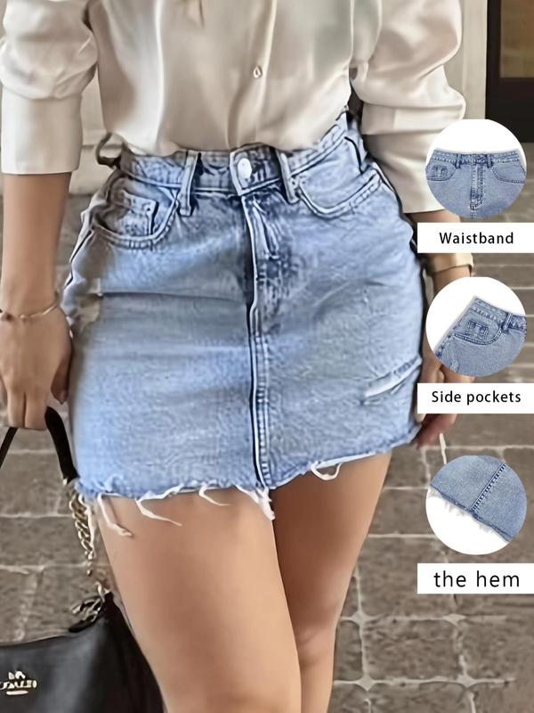 Women's Denim Skirt, Fashion Casual Ripped Skirt for Daily Outdoor Wear, Ladies Bottoms for Summer 0