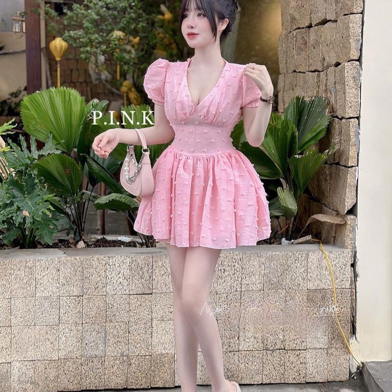 Váy tơ cổ tim tay bồng chân váy xoè xinh hàng thiết kế Nữ Women Top 4