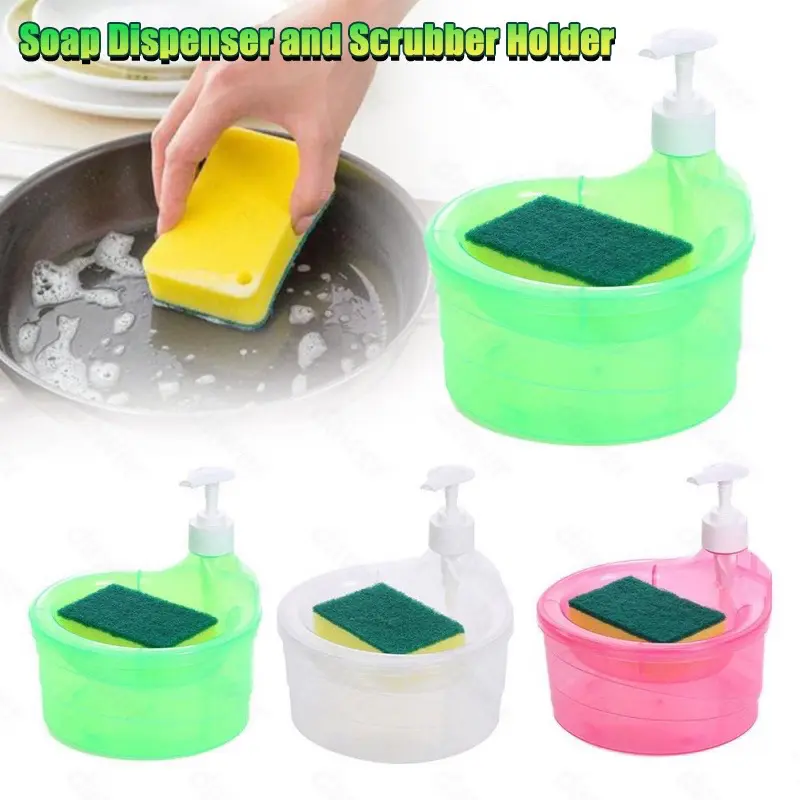 Dispenser Sabun Cuci Piring /Tempat Sabun Cuci Piring /Tempat Sabun Cair Cuci Piring Bentuk Bulat Soap Pump Dispenser 2in1 +Sponge Wadah sabun /Dispenser Sabun Cuci Piring Mangkok 7