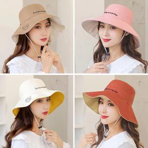 หมวกปีกรอบ  หมวกกกันแดดงานปัก ยิ้ม ผ้าแคนวาสหนาพิเศษ ใส่ได้ 2 ด้านใส่สบาย