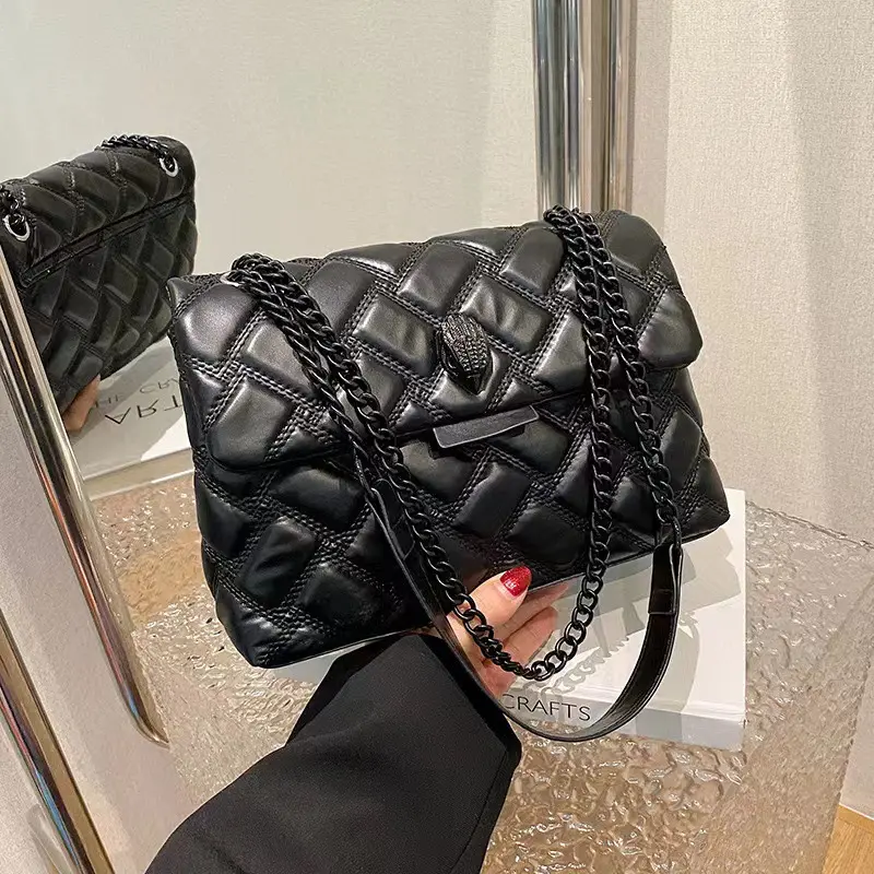 KURT GEIGER LONDON Luxury Women's Shoulder Bags Soft PU Leather Chain Crossbody Bag Messenger Bag Commuting Handbag Diamond Lattice Bag