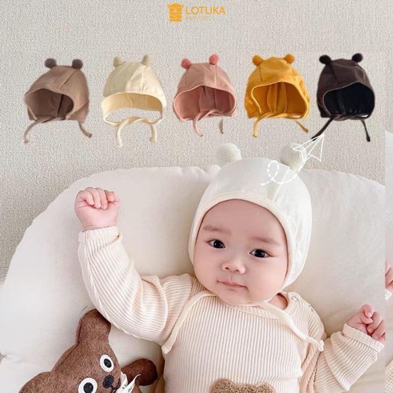Mũ Gấu Quả Bông Lót Lông Nhung LOTUKA Ấm Áp Cho bé Mũ Sơ Sinh Mũ Có Dây Buộc Cho Bé Trai Bé Gái 0-6m Voi Hat Nón