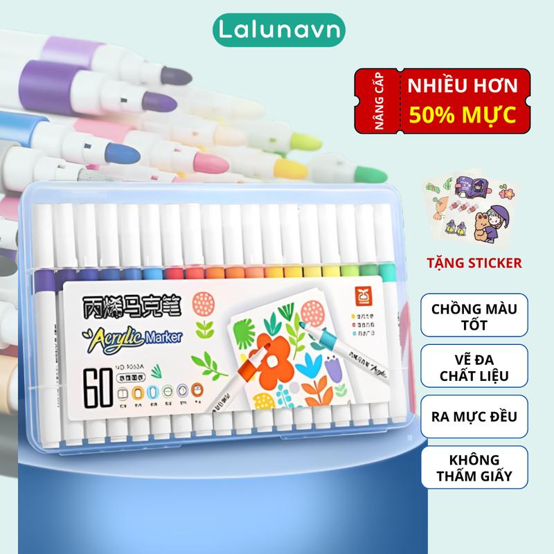 Bút Màu marker Acrylic sơn đánh dấu Lalunavn bộ 12/24/36/48/60m hộp nhựa xách tiện dụng B196