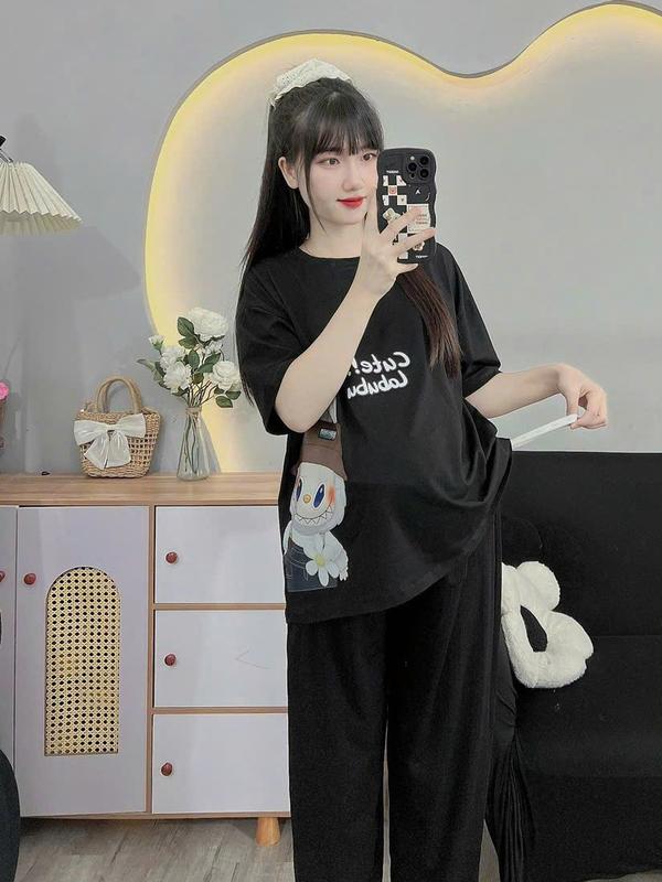 (50-100kg) Mẫu bộ đồ bầu Bigsize áo là chất cotton, quần chất thun tăm 2 màu dễ mặc 1