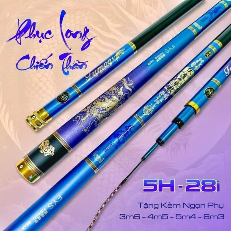 Cần Câu Tay Phục Long Chiến Thần 5H-28i kèm ngọn phụ phao trục luoi sale giá rẻ Đi Câu Bắt Cá Fishing Câu Cá Carbon