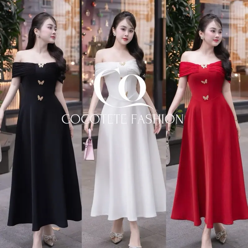 COCOTETE - Váy Trượt Trễ Vai Dáng Xoè Thướt Tha Thiết Kế Dự Tiệc Duyên Dáng