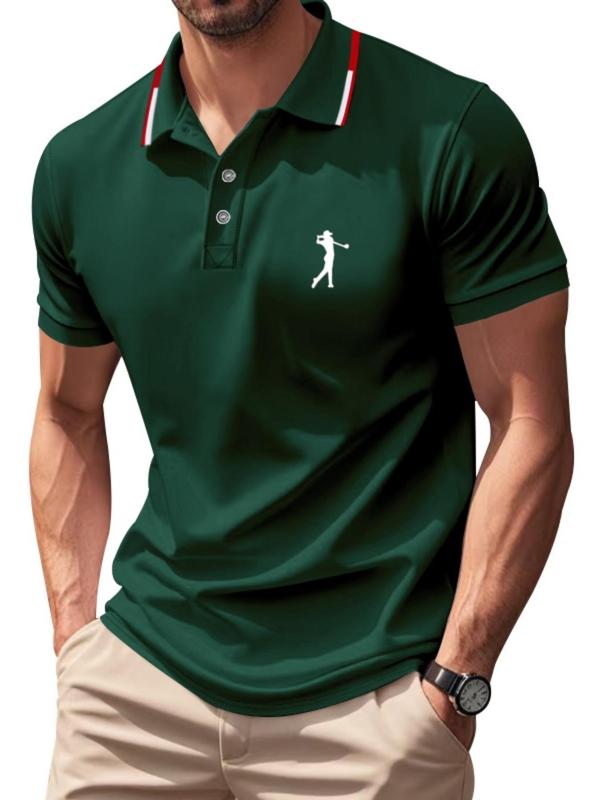 Men's Cartoon Print Mock Neck Polo Shirt, Regular Fit Casual Short Sleeve Top for Summer, Fashion Men's Clothes for Daily Wear, Tropical 7