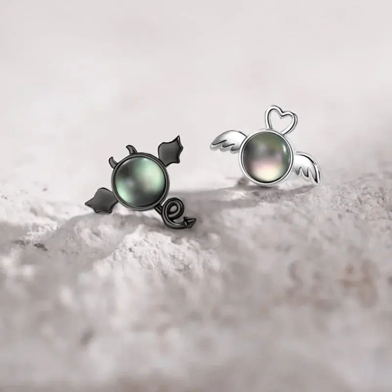 Cute Angels and Demons Stud Earrings Heart Stud Earrings For Women Asymmetric Earring Gothic Jewelry Gift