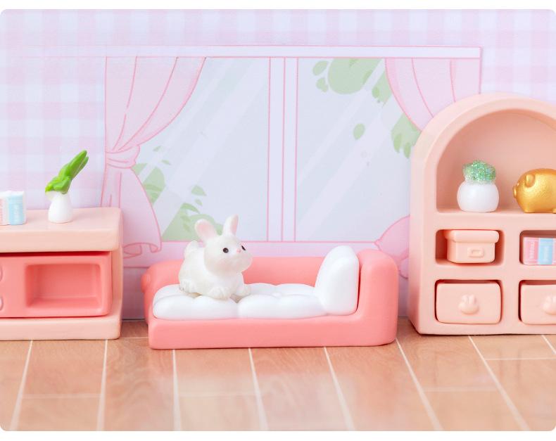 Product Introduction of Miniature Landscape Creative Cute Living Room Sofa Pink Dollhouse DIY Decoration Accessories Miniature Mini Ornaments 8