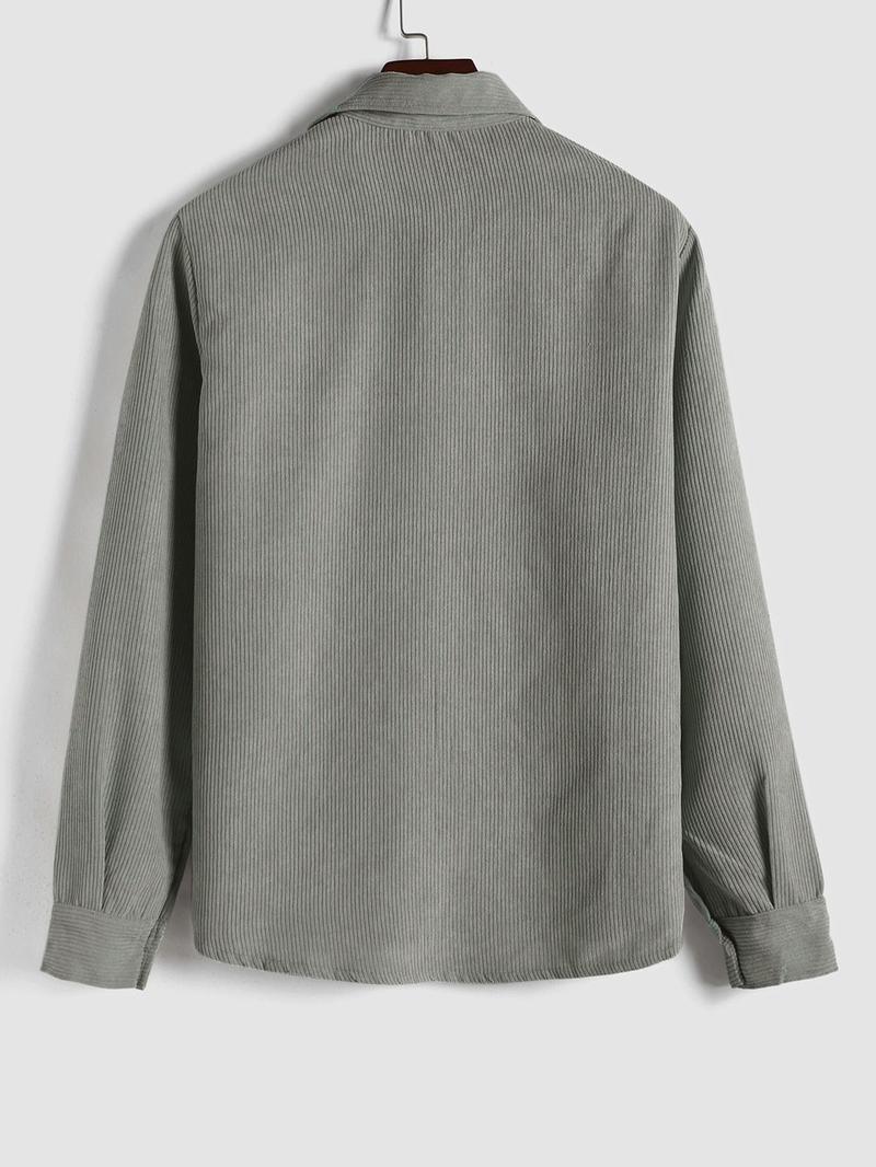 Product Introduction of Men's Solid Half Button Corduroy Shirt, Regular Fit Casual Long Sleeve Collared Top for Fall & Winter, Men's Clothes for Daily Wear, Clothing 18