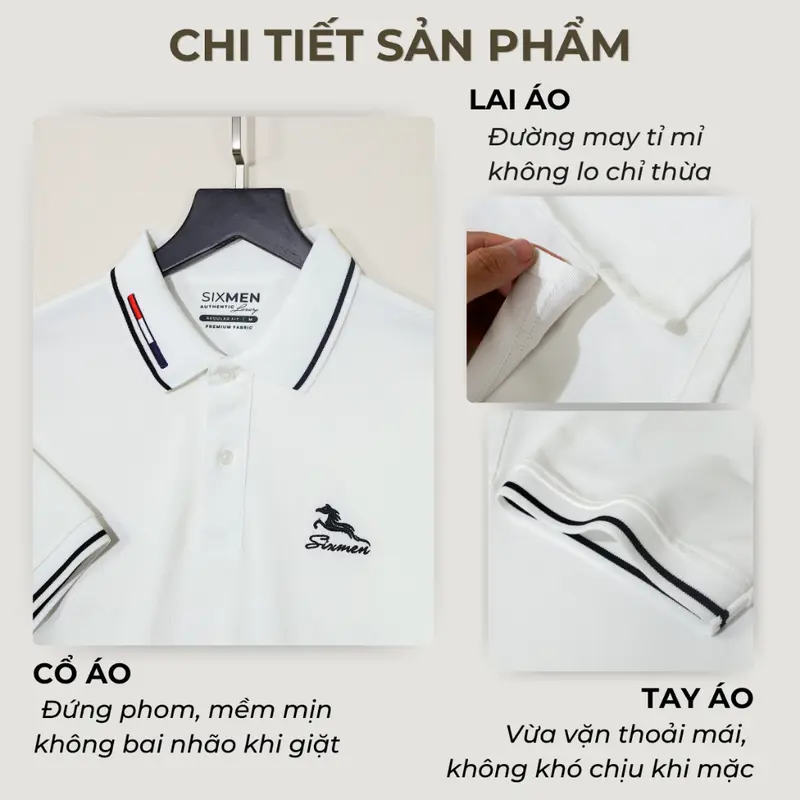 Áo Polo nam Thêu cao cấp SIXMEN [Tặng Hộp Gói Quà] Mã Đáo Thành Công - Áo thun polo vải thoáng mát 3