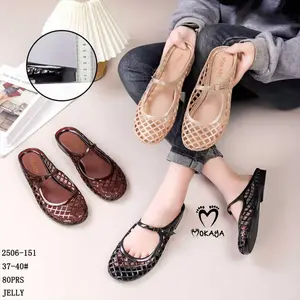 MOKAYA Sandal Slop Jelly Wanita Model Balet Jaring Tali Gesper Kecil - Super Kekinian Nyaman Dipakai / Size 37-40 (2506-151) tutup depan