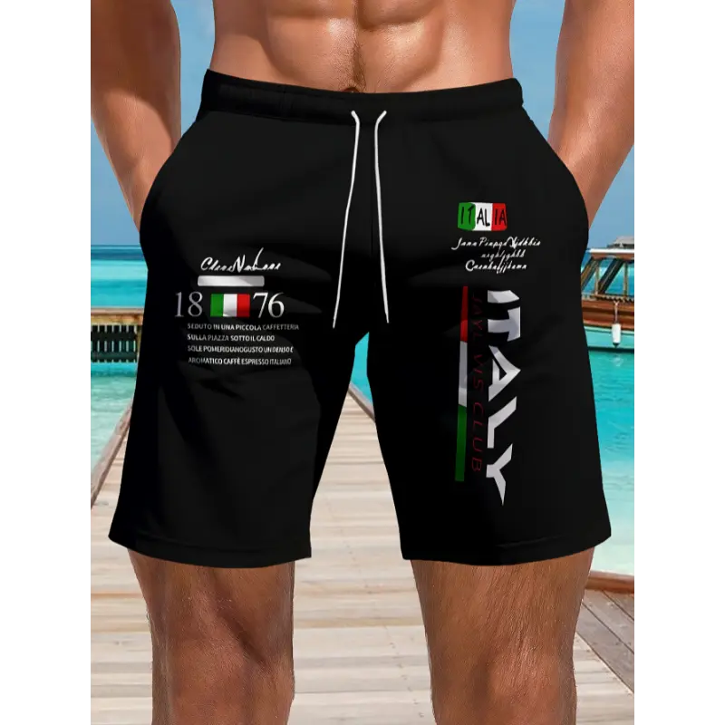Men'S Casual Summer Shorts - Breathable, Elastic Waistband, "ITALY" Print Design, Lightweight & Comfortable for Daily Wear & Sports, Sports Shorts|Casual Style|Elastic Waistband Shorts 0