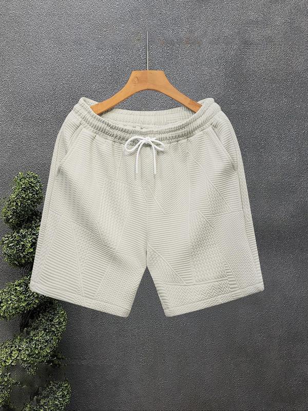 Men's Solid Jacquard Drawstring Waist Shorts, Loose Casual Comfy Shorts for Summer, Men's Bottoms for Daily Wear 6