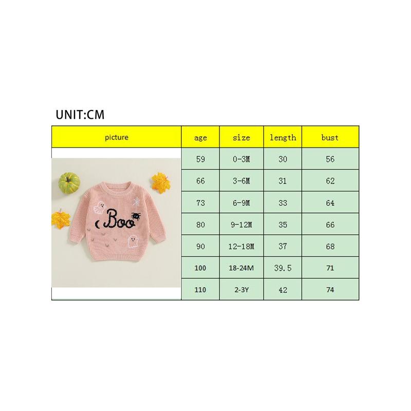 Product Introduction of Baby Girl Sweater, Long Sleeve Crew Neck Letters Ghost Winter Warm Knit Pullover Sweater Halloween Clothes 0