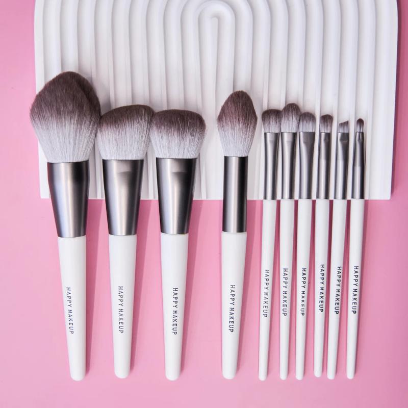 Bộ cọ trang điểm 10 cây HAPPY MAKEUP Kèm Cốc Da, cọ make up cá nhân chuyên nghiệp lông siêu mềm mại cho nữ Besgi Beauty Cosmetic bộ  cọ