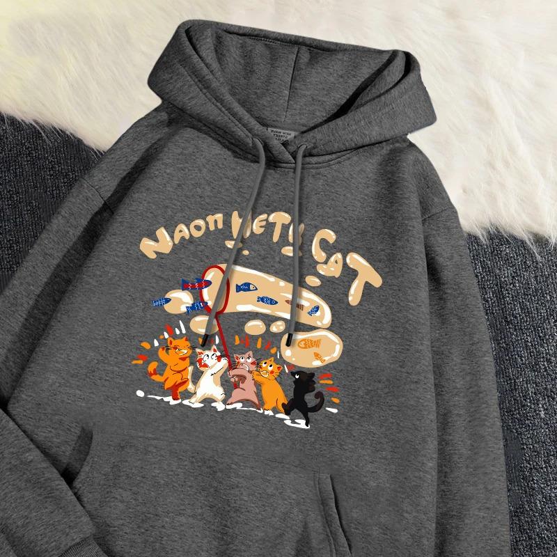 TikTok Shop Kawaii Women Hoodies Bubble Fishing American Retro Fun Print Pullover Warm Fleece Comfortable Sweatshirt Autumn Winter Clothing