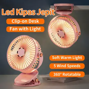 COD 2026 COD Kipas Angin Jepit 3 in 1 dinding duduk jepit Klip Desktop Baru Kipas Angin Isi Ulang USB dengan Lampu Malam Bisu Mini Siswa Kantor Portabel Umur Panjang