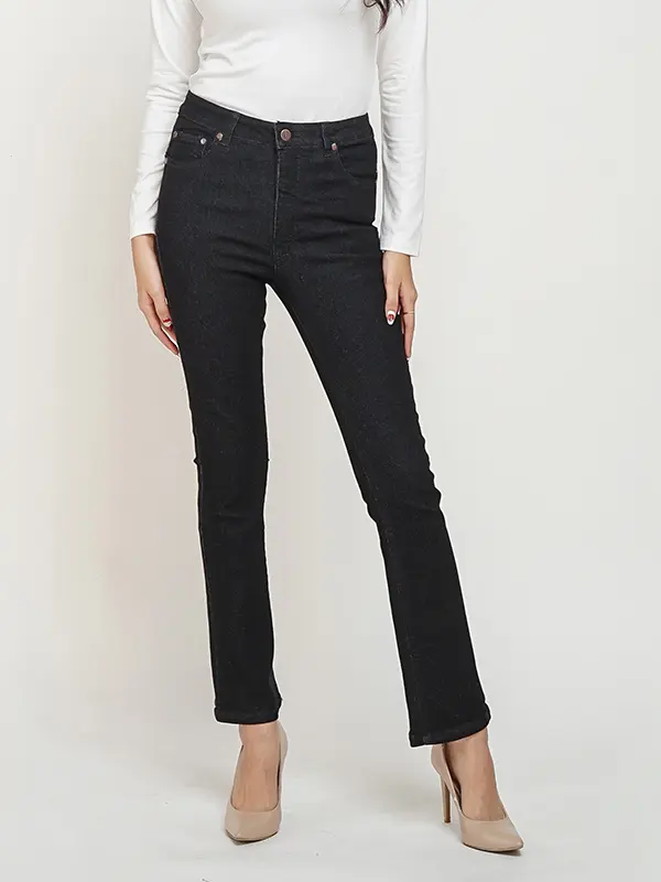 DUST - Celana High Rise Bootcut Jeans Kalula Black Denim (D. 31301-BC)
