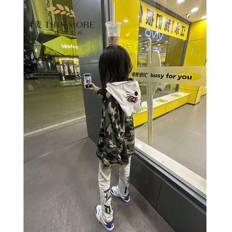 Áo Len Ngoại Cỡ Có Mũ Trùm Đầu, Phong Cách Mỹ, In Đầy Đủ, Thiết Kế Hello Kitty, Áo Cardigan Mùa Thu Và Mùa Đông Cho Nữ, Có Khóa Kéo, Áo Khoác Rằn Ri Top Women 3