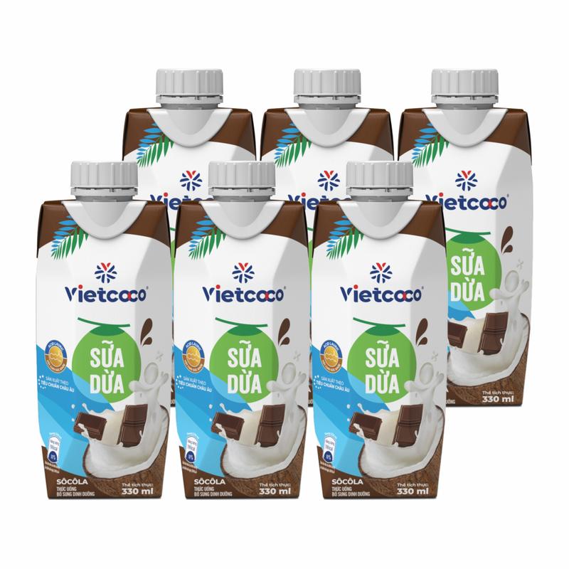 Combo 6 hộp sữa dừa UHT Vietcoco Socola hộp 330ml Sô Cô La