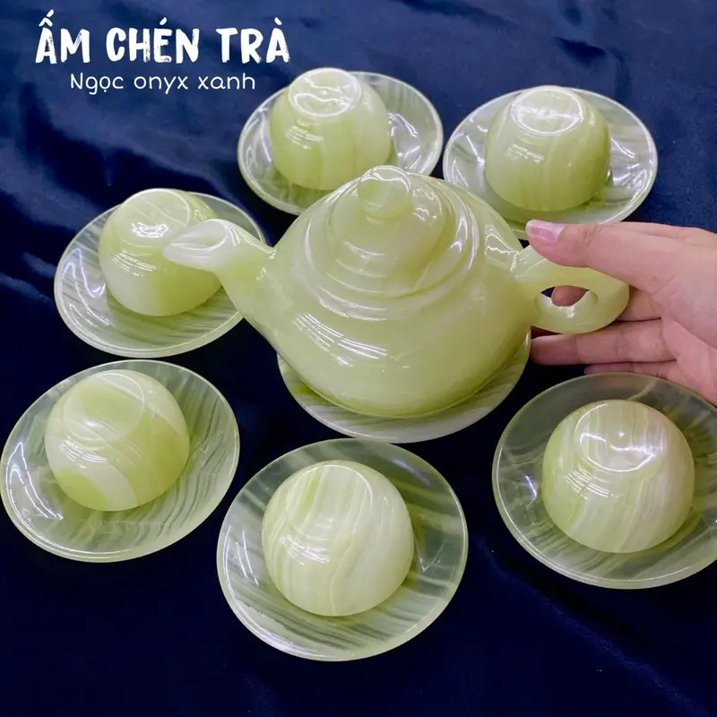 Bộ ấm chén trà đá ngọc onyx xanh 0