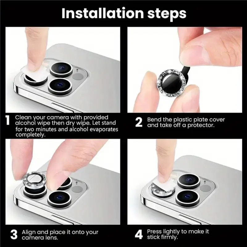Rhinestone Decor Phone Lens Protector, 1 Set Ultra-thin Design Tempered Glass Lens Protective Film Compatible With 11 12 13 14 15 Pro Max 15 Plus 6