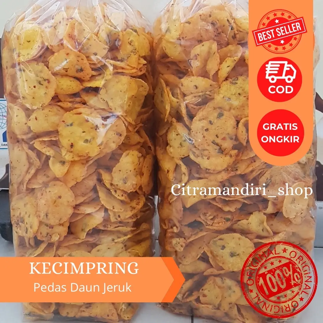 Kecimpring Singkong Pedas Daun Jeruk 1 KG - Makanan Ringan Khas Kuningan - Food, Keripik