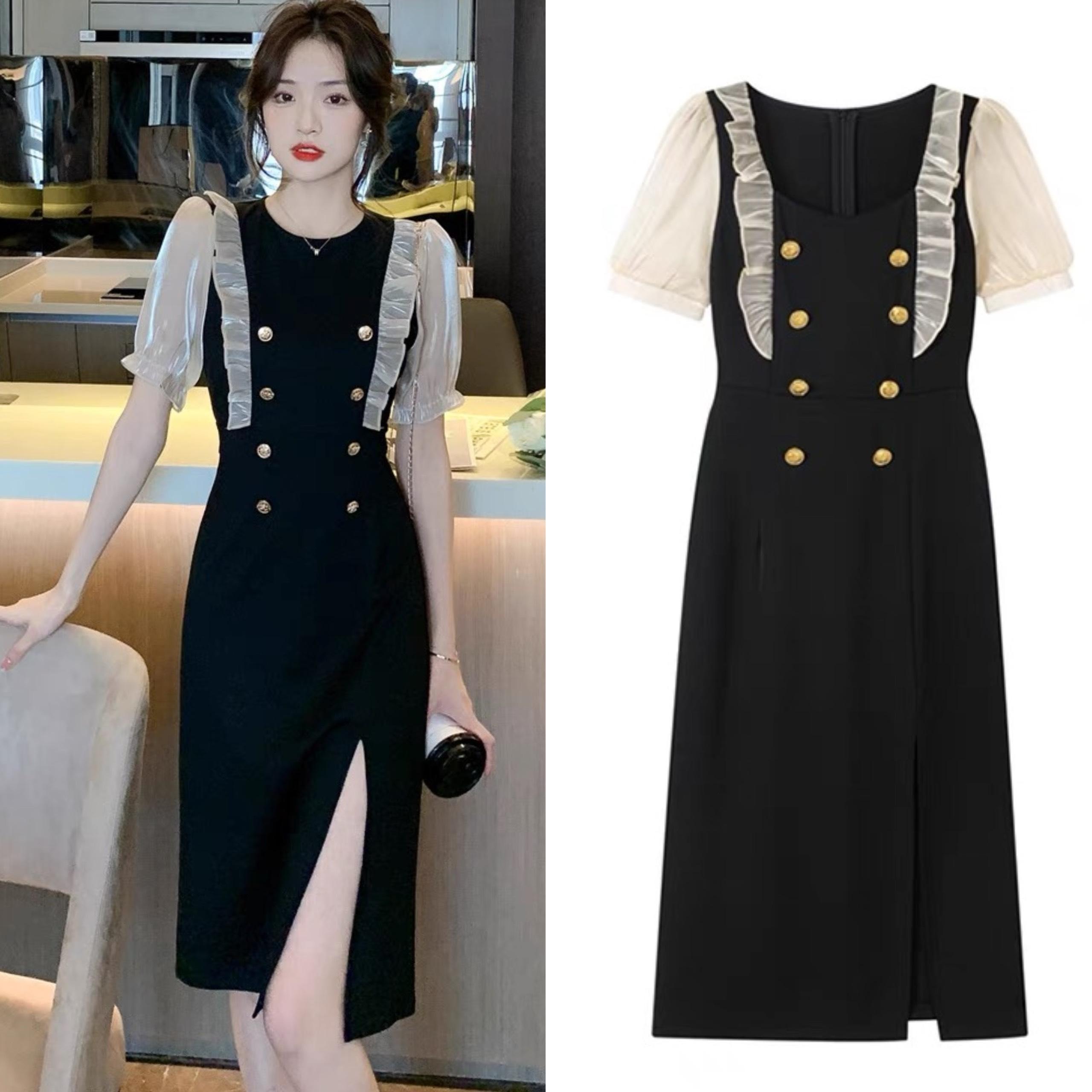 Thời Trang Bigsize Váy Đi Tiệc Cho Nữ Vải Cotton Lạnh Cao Cấp Thanh lịch 50 - 100Kg Dress Women Đen - A.1218