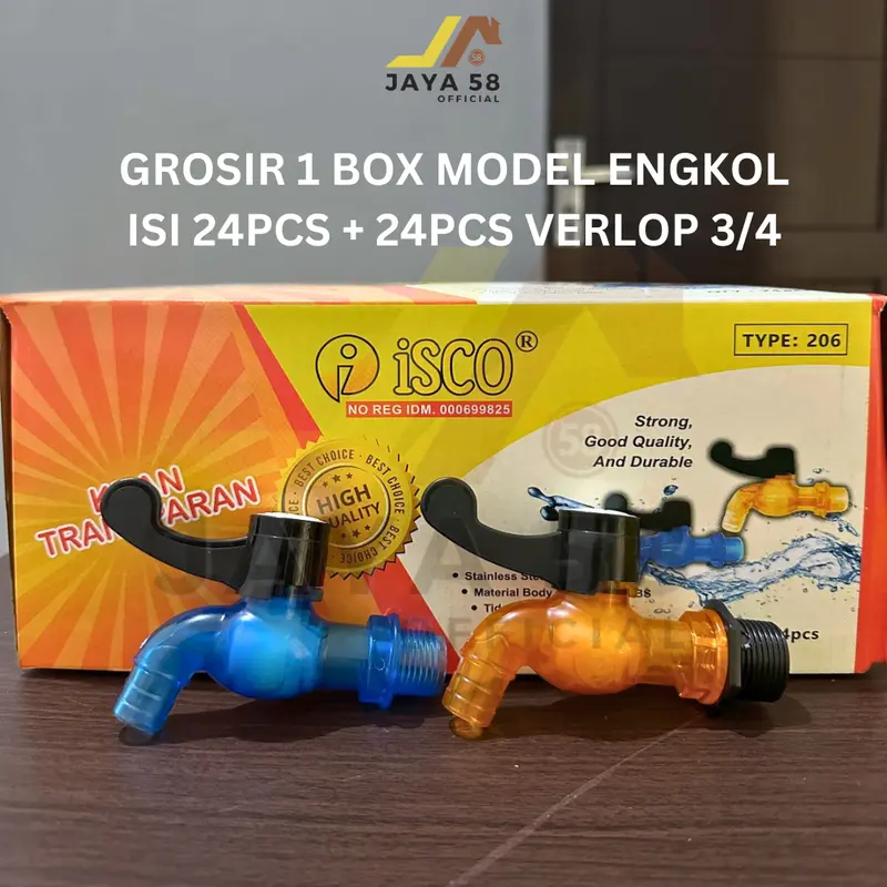 GROSIR 1 BOX ISI 24 PCS Kran Air Keran ABS Transparan Model Baling Engkol 1/2 inch dan 3/4 inch merk ISCO 0