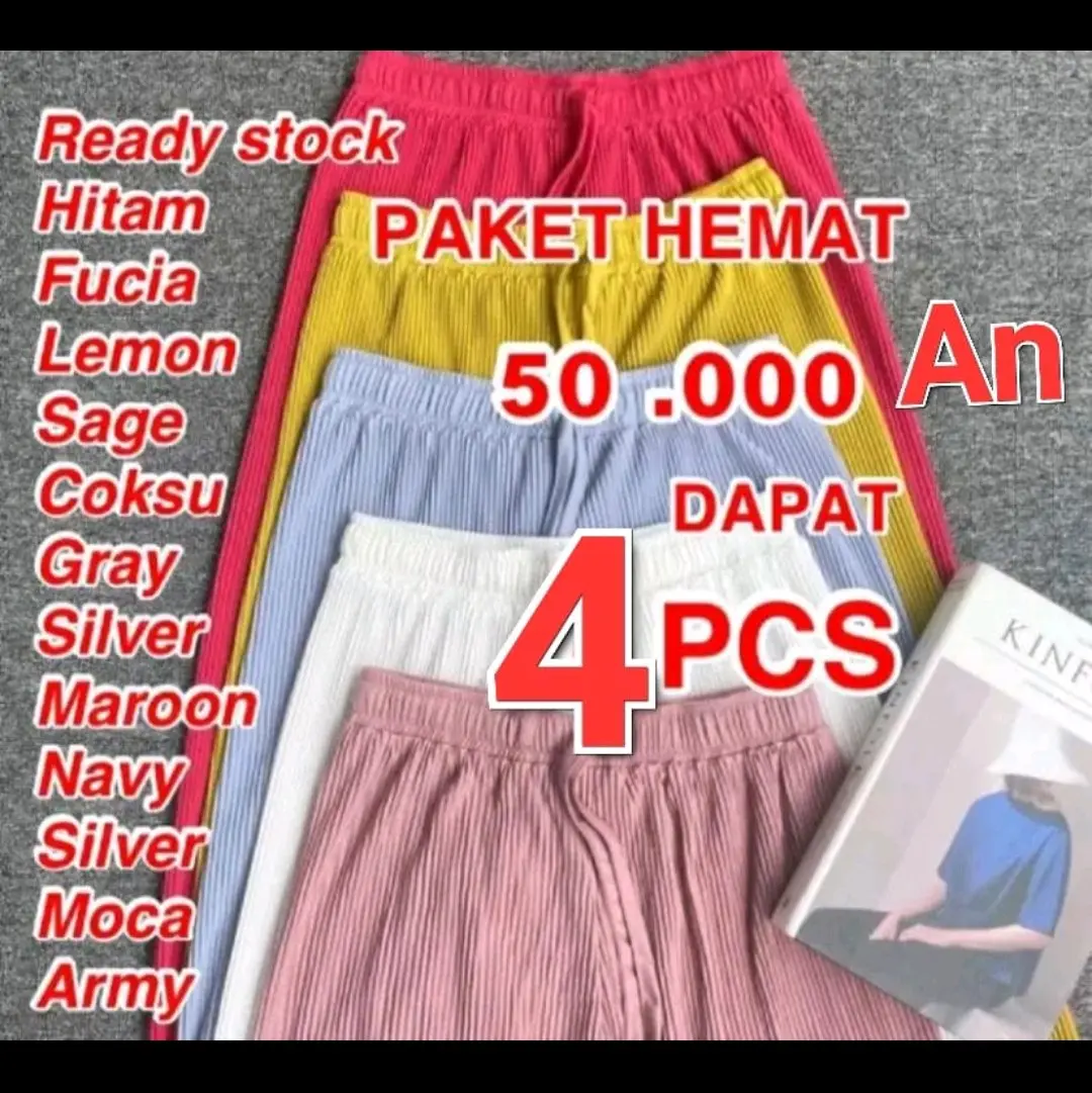 Kulot plisket lidi Celana Bawahan Wanita Dewasa