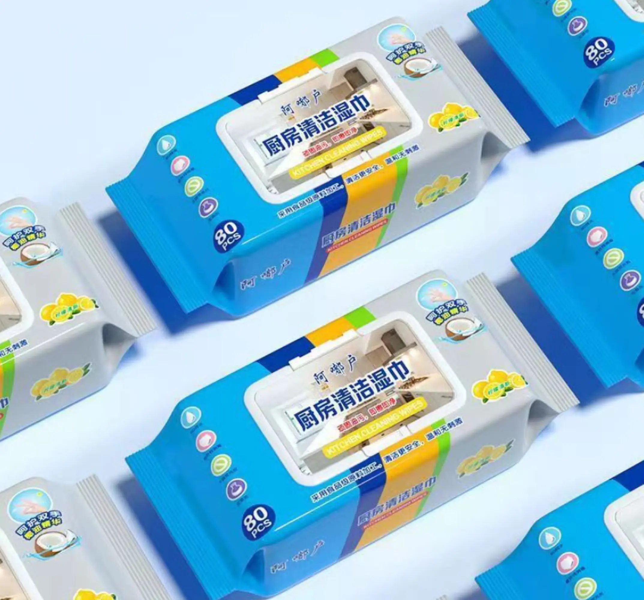 Khăn ướt lau bếp đa năng giúp loại bỏ dầu mỡ mùi chanh(gói nhỏ 80 tờ)