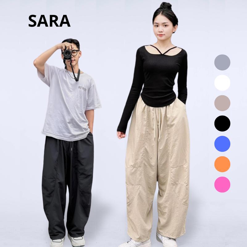 [SARA] Quần Harem Dáng Rộng Vintage Nhật Bản Lưng Chun Nam Nữ Đen Women Men Pants Summer 2025 mã: TD062