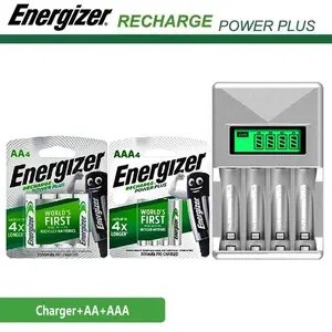 Baterai Isi Ulang Energizer Power Plus AA/AAA NiMH Dengan Pengisian Daya Mandiri Layar Tape 4-Slot