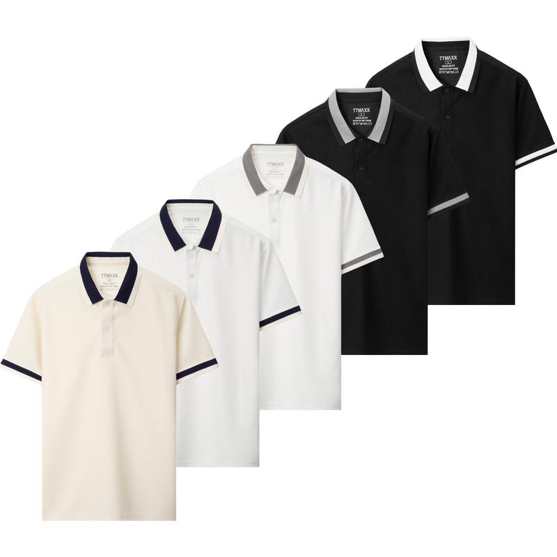 Áo Thun polo Nam TTMAXX vải Tổ ong Waffle ngắn tay phối bo dệt tổ ong sang trọng Menswear Có Cổ Cộc Tay Tay Ngắn Shirt