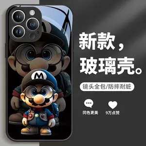 Phone Case for IP 15plus, 14, 13, 12, 11 Cartoon Cute Shockproof Glass Black casing for i̇phone xr aesthetic  mewah elegan cewek Softcase Cover