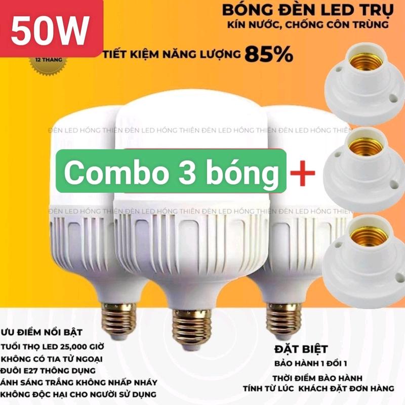 Combo 3 bóng đèn led 50w + 3 đui đèn