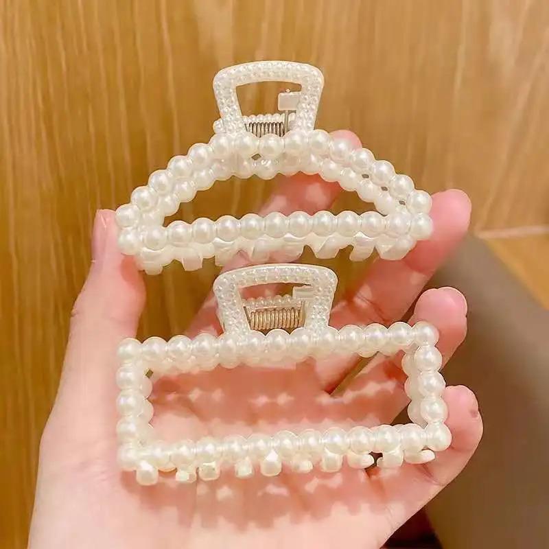 Product Introduction of Elegant Pearls Beads Hairpin for Women Fashion Geometric Hair Claw Barrettes Headwear Ponytail Hair Clips Hair Crab Accessories 5