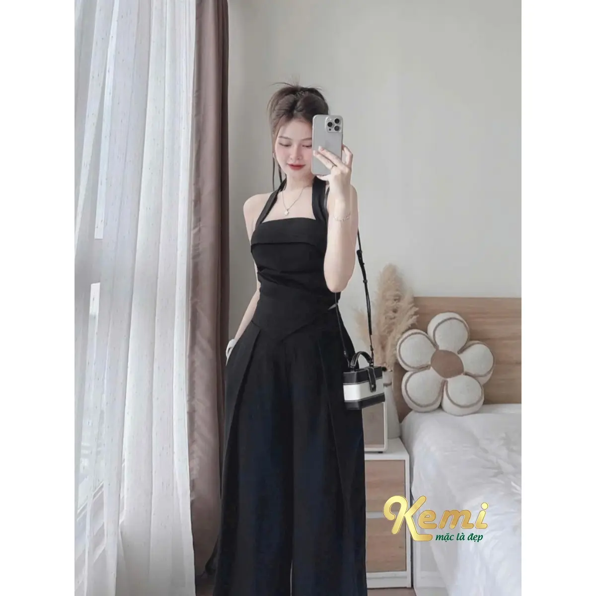 Đầm đi tiệc body sét cúp ngực yếm quần ống rộng chất lụa Hàn thướt tha duyên dáng Kemi