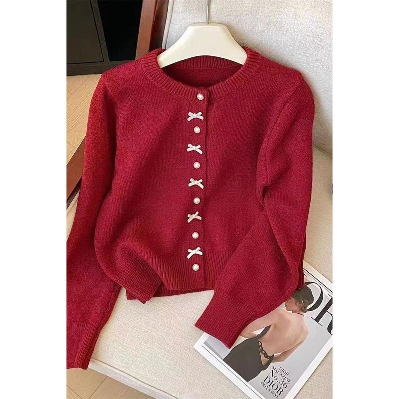 Áo Cardigan Dệt Kim, Phong Cách Thường Ngày Áo Cardigan Áo Len Màu Xám, Mềm Mại Và Nếp, Dành Cho Phụ Nữ, Ins Mùa Xuân 2024 Hàng Mới Về, Áo Khoác Ngắn Dệt Kim Ngọt Ngào