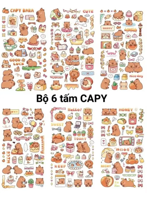 Bộ 6 Tấm Sticker Capy bara trong suốt 5