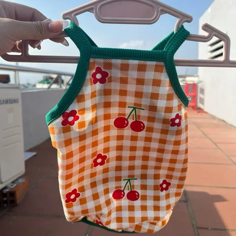 Áo thun chó mèo họa tiết trái cherry dễ thương